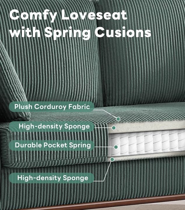 Tbfit 65 Corduroy Love Seat with Spring Cusions Mid Century Modern Loveseat Sofa for Livingroom &amp Bedroom Comfy Upholstered Small Couch