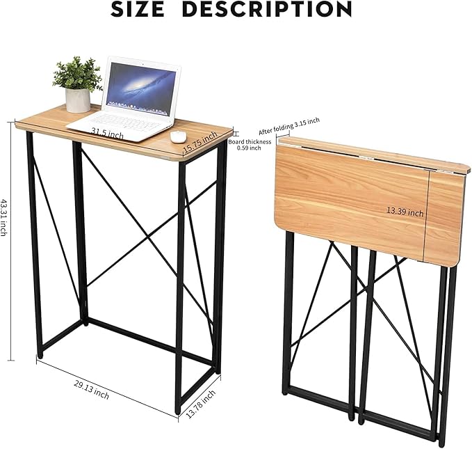 Folding Laptop Computer Desk Standing Desk 31in Small Desk for Sitting or Standing No Need to Assembly Suitable for Home Office Writing (Wood Board Color)