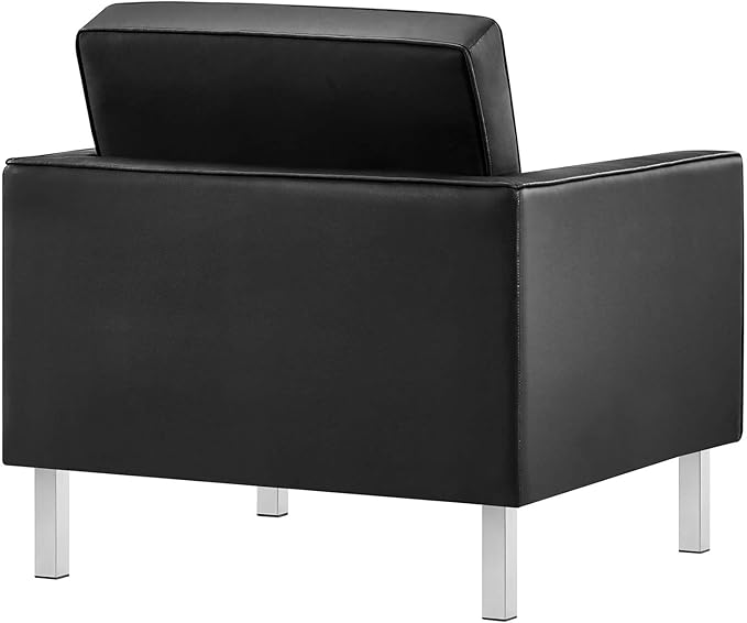 Modway Loft Tufted Button Faux Leather Upholstered Accent Armchair in Silver Black