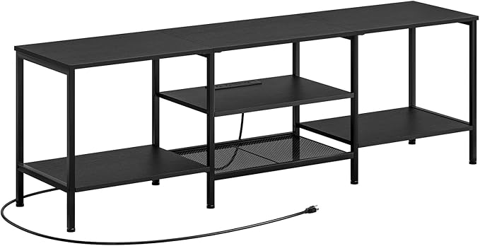 HOOBRO TV Stand with Power Outlets to 75 Inches TV Console Table with Open Storage Shelves Cabinet Industrial Media Entertainment Center for Living Room Bedroom Black BB60DS01