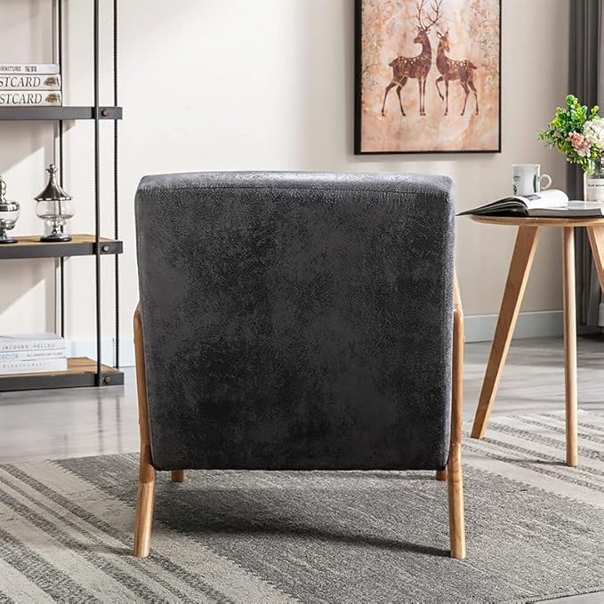 Classic Mid Century Modern Accent Chairs for Living Room or Bedroom Espresso Open ed Armchair with Plush Cushioning and Microfiber Upholstery Light Gray