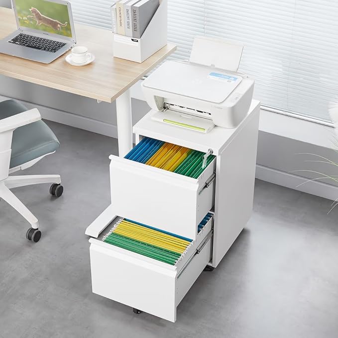 3-Drawer Mobile Filing Cabinet with Lock Legal/Letter Sized Office Storage Suitable for Offices and Study Rooms (2 Drawer White)