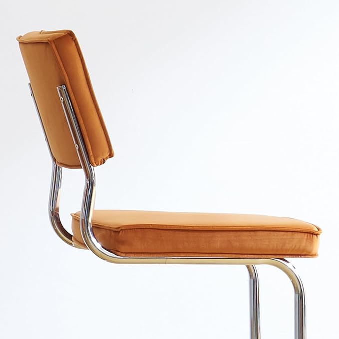 Orange Velvet Dining ChairsMid Century Morden Dining Chairs Minimalistic Style Kitchen &amp Dining Room Chairs Upholstered Comfort Chairs with Chrome Metal Legs Set of 2
