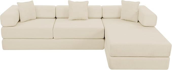 Eafurn L Shaped Convertible Sleeper Sofa Bed King Size Sleeper Sofabed 7-in-1 DIY Combination Corduroy Folding Mattress Couch with Fixed-Shape Frame Boneless Floor Sofa Couch