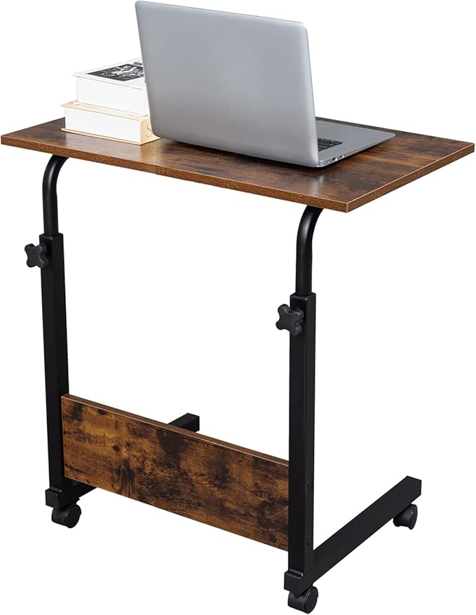 Side Mobile TableComputer Desk with Wheels Height Adjustable Rolling Potable Laptop Cart C-Shaped Bed Couch End Tables for Living Room Bedroom (Retro M)