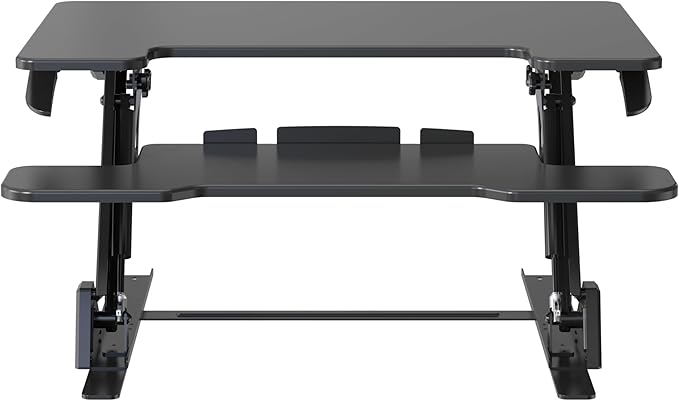 Standing Desk Converter 32 x 24 Inches - Height Adjustable Sit to Stand Riser with Keyboard Tray Ergonomic Workstation for Home Office Black
