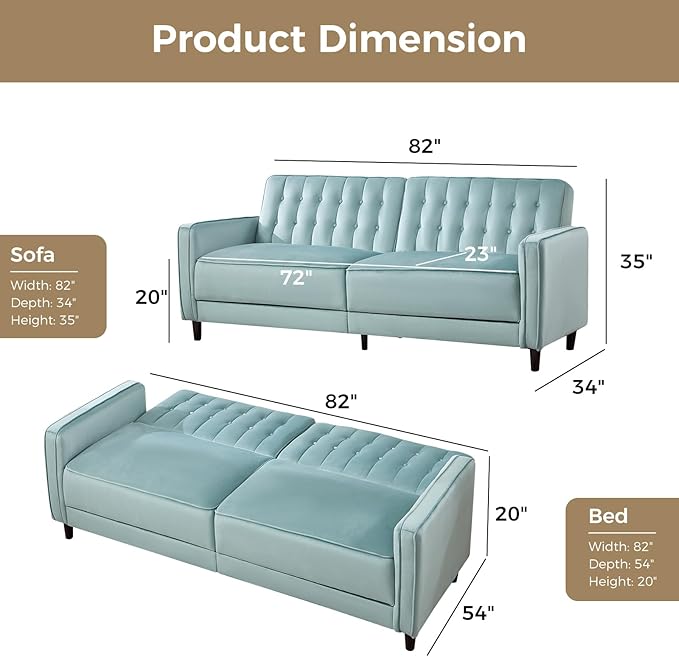 CANMOV Convertible Sofa Bed82″Fabric Futon Couch with Adjustable Backrest3 in 1 Convertible Comfy Loveseat Recliner Sleeper Sofa Bed for Living RoomBlue