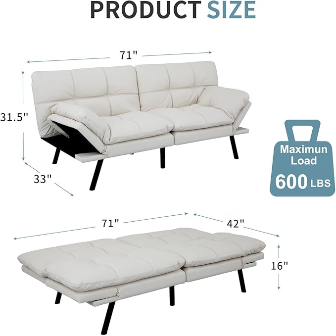 MUUEGM Futon Sofa Bed Couch Memory Foam Convertible Modern Loveseat Daybed SofaComfy Sleeper Couch for Apartment Living RoomEasy AssembleWhite