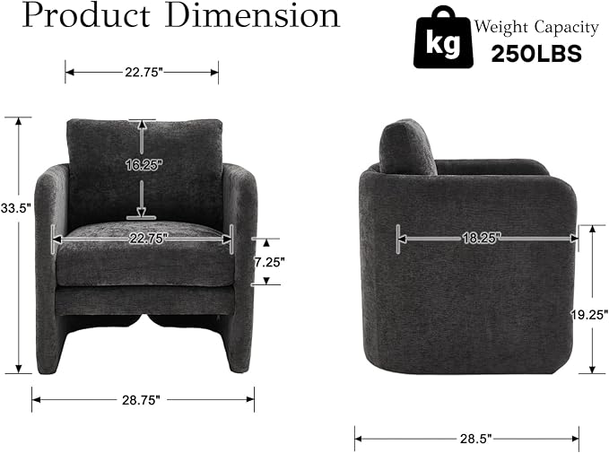 EALSON Upholstered Modern Accent Chair Mid-Century Barrel Armchair with Padded Cushion Comfy Reading Chair for Living Room/Bedroom Grey