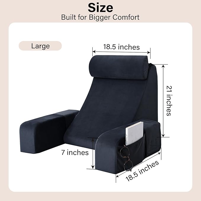 ENITYA Reading Pillow for Sitting in Bed Adult 21 Large Back Pillow for Sitting up Bed Rest Pillows for Reclining/Watching TV/Reading/Gaming/Resting in Couch or Floor Black
