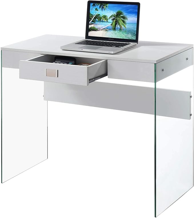 Convenience Concepts SoHo 1 Drawer Glass 36 inch Desk White