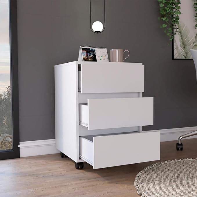 Hassyee Modern Design 3 Drawer Mobile Filing Cabinet with Four Casters 25.8 Height Home Office File Cabinets Easy to Assemble