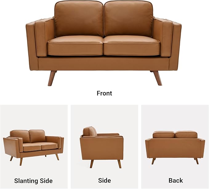 Kingfun Modern Loveseat Sofa for Living RoomFaux Leather Loveseat Dual-Layer Armrests Removable Cover Spring Cushions Solid Wood Frame Easy Assembly for Small Spaces (62.2inchLight Brown)