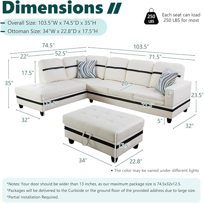 Leather Storage Ottoman Bench 34-inch Rectangular Bench for Living Room Furniture Sets Safety Hinged Lid &amp Button-Tufted Ottoman with Legs for Living Room/Bedroom/Entryway (White&ampBlack#1)