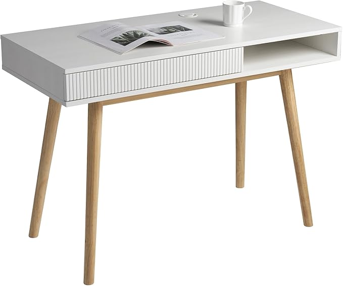 Artswish 42 Wood Modern Office Desk with Drawer Simple Writing Desk for Home White