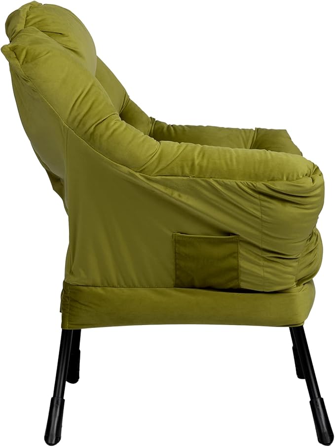 HollyHOME Lazy Chair with Armrest and Side Pocket Comfy Accent Lounge ChairLeisure Sofa Armchair for Living Room Bedroom Dorm or Small Spaces Oversized Reading Sofa ChairVelvet Olive Green