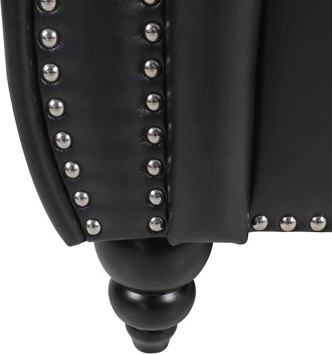 RARZOE Contemporary PU Chesterfield ChairsChesterfield Faux Leather Club Chair Chesterfield Button Tufted Leather Accent Chair with Nailhead Trim Scrolled Arms for Living Room Bedroom Office Black