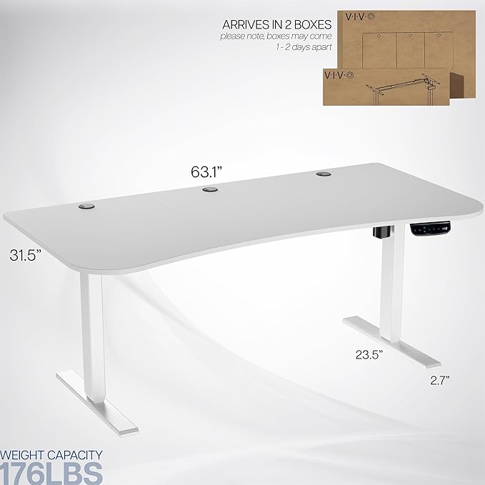 VIVO Electric 63 x 32 in Standing Desk Memory Height Adjustment 176 lb Frame Support 2E Series White Top White Frame DESK-KIT-2E1W