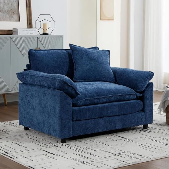 120 Sectional Sofa Chenille Fabric with Pillows and Cushion3 Seat Modern Sofa Couch for Living Room BedroomBlue