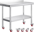 Jocisland 24 x 48 Stainless Steel Table for Prep &amp Work NSF Certified with Backsplash and Wheels Adjustable Under Shelf &amp Safe Design for Restaurant Home and Outdoor