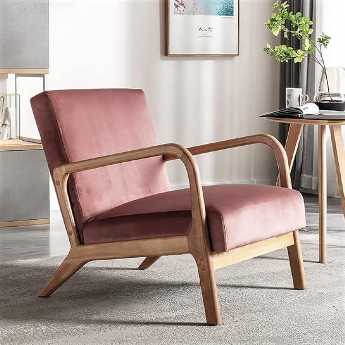 Classic Comfortable Modern Boho Velvet Upholstered Lounge Armchair for Living Room Reading Bedroom Office and Small Spaces Rose