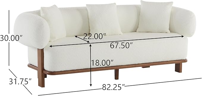 Christopher Knight Home Yule Living Room Wooden 3-Seater SofaBoucle Fabric Upholstered Lounge Sofa CouchHome Office/Bedroom Sofa Chair with Accent PillowComfy Reading Cloud SofaMilky White + Brown