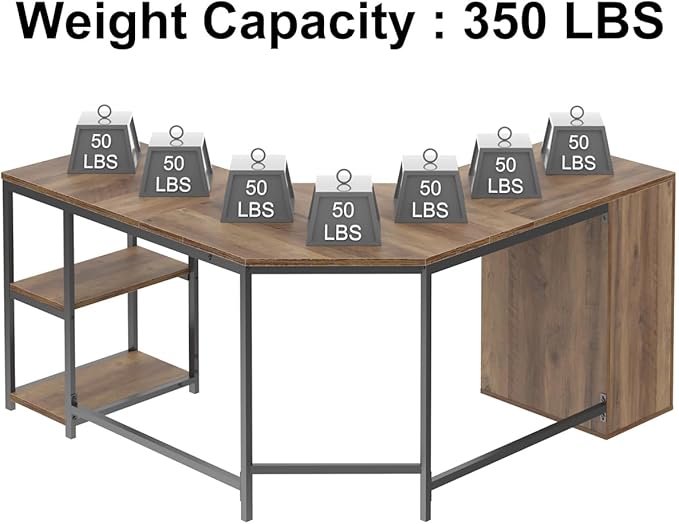 LVB Rustic L Shape Computer Desk with File Cabinet Reversible Corner L-Shaped Desk with Drawers Storage Shelf Modern Large Wood L Shaped Work Study Writing Gaming Desk Table for Home Office 60 in