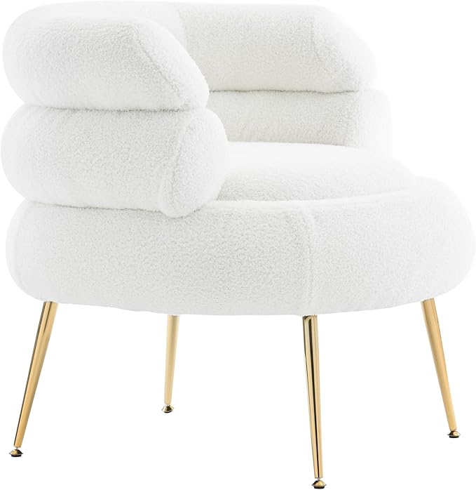 Modern Accent Chair with OttomanSoft Teddy Velvet Armchair with Golden Metal LegsComfy Reading Lounge Chairs for Living RoomBedroom (Beige)