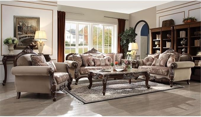 Acme Mehadi Upholstery Rolled Arm Loveseat with Queen Leg in Walnut