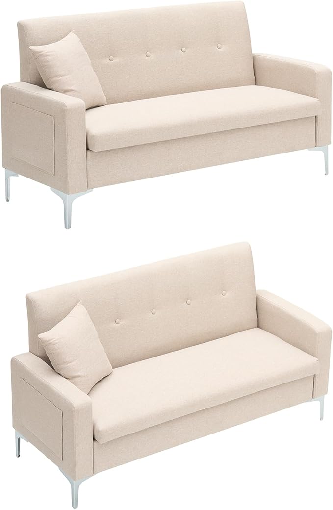 57 Beige Suede Couch Mini Comfy Sofa with Spring Cushions Loveseat Storage Sofa for Bedroom Small Couch for Small Spaces Modern Living Room 2 Seater Sofas with Pillow Seat (Beige)