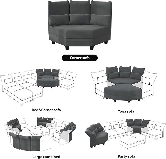 LLappuil Modular Corner Sectional Sofa Couch Storage Seats Storage Hexagonal Ottoman Modules and Six Sides Seat for Modular Sectional Sofa Couch for Living Room Grey