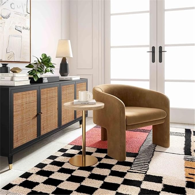 MAKLAINE Modern Velvet Accent Chair Brown Finish 29.9 W x 28.5 D x 28.2 H Kiln-Dried Pine Frame Sculptural Design Upholstered Handmade Chair for Living Room or Bedroom