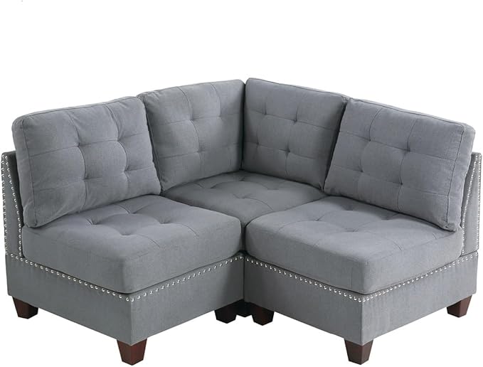 Contemporary Tufted Armless Chair Gray Linen-Look Fabric with Nailhead Trim Perfect for Living Room Bedroom 1-Piece
