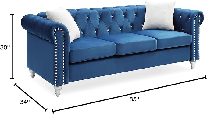 Glory Furniture Raisa Velvet Sofa in Navy Blue