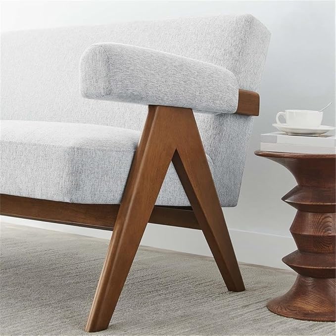 Pemberly Row Upholstered Loveseat Heathered Fabric in Light Gray 30.5 H x 59 W x 31.5 D Rubberwood Legs Dense Foam Padding Ergonomic Design Modern Style Seating for Living Room or Bedroom