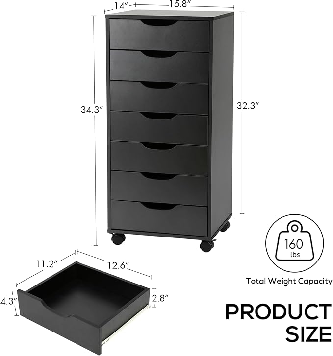 TUSY Vertical File cabinets with Caster Wheels for Home Office Black