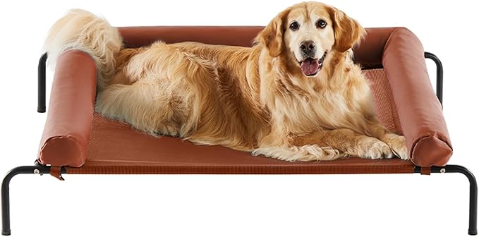 RRPETHOME Large Elevated Cooling Dog Bed Raised Cot Beds for Large Dogs Elevated Outdoor Dog Bed Chew Proof Portable Cooling Pet Cot with Skid-Resistant Feet and Breathable Mesh