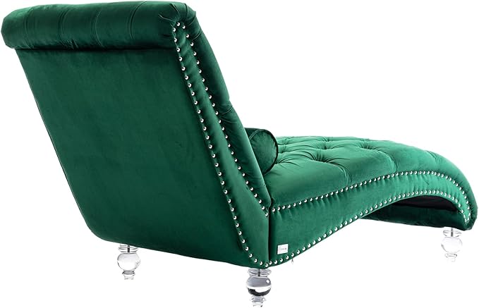 Leisure Velvet Concubine Sofa Accent Sofa Chaise Reclining Lounger Barrel Sofa with Acrylic Feet (Green)
