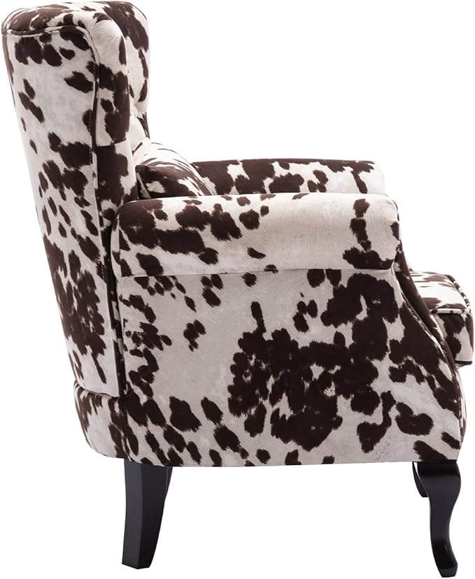 Kmax Velvet Club Chair Tufted Throne Mid Century Accent Wingback Chair Padded Seating Wood Legs Home Club Bedroom Living Room Cow