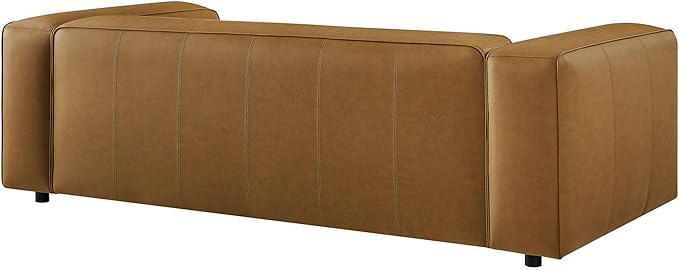 Modway Auren Vegan Leather Sofa in Camel - Faux Leather 3 Seater Couch - 88 Inch Comfy Modern PU Leather Sofa - Oversized Mid Century Modern Couch for Living Room Apartment Loft