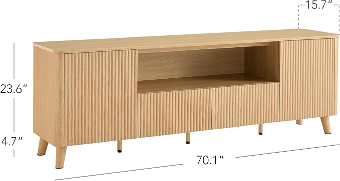 CHITA TV Stands for Living Room Mid Century Modern TV Stand for 80 inch TV with Storage Drawers Adjustable Shelves Oak