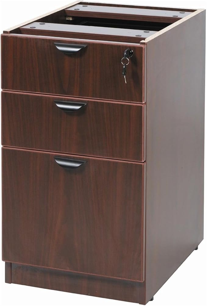 Mahogany Deluxe Full Pedestal Box File Configuration Thermal Fused Melamine Construction 3mm PVC Edge Banding Scratch Resistant Finish Full Extension Ball Bearing Slides Contemporary Design