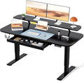 COMHOMA Electric Standing Desk with Drawers 48 x 24'' Sit Stand up Desk with Monitor Stand Laptop Stand Height Adjustable Ergonomic Home Office Computer Desk with Memory Preset Controller (Black)
