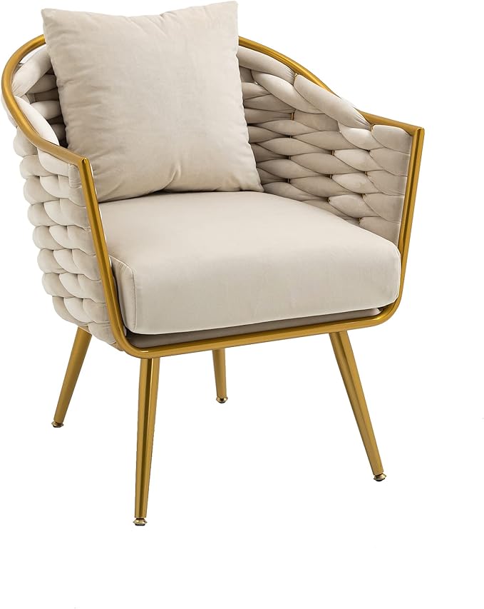 Velvet Accent Chair Modern Upholstered Armchair Tufted Chair with Metal Frame Single Leisure Chairs for Living Room Bedroom Office Balcony