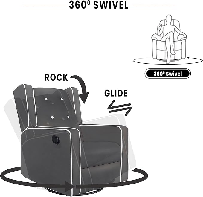 Swivel Rocker Recliner Chair for Adults and Elders Comfortable Living Room Recliner with 360° Swivel Manual Reclining with Adjustable Footrest Ergonomic Back Support