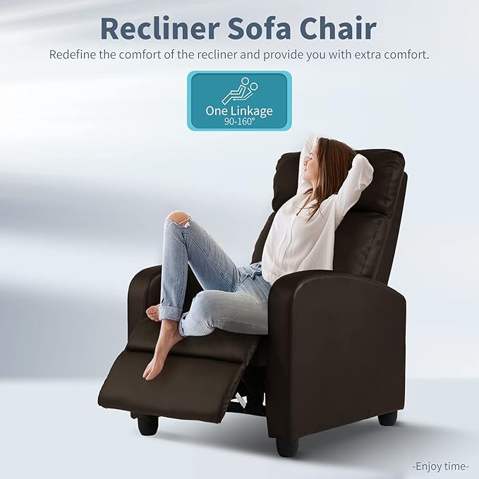 HCY Recliner Chair Living Room Chair Furniture Home Theater Seating Glider Chairs Modern Wingback Single Sofa PU Leather with Backrest Footrest (Brown)