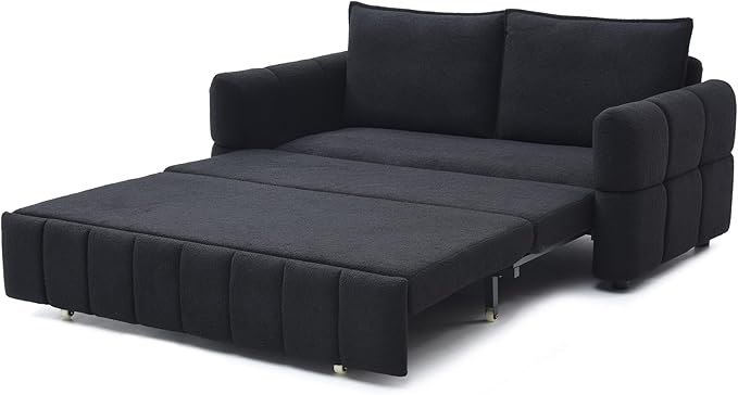 Black Convertible Sleeper Sofa Couch Full Size 3-in-1 Pull Out Sofa Bed for Living Room Small Space Loveseat for Home Office Bedroom Apartment