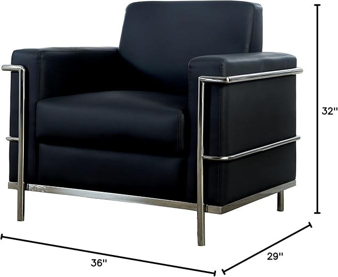 Sherry Modern Armchair with Chrome Frame Faux Leather Upholstery Cushioned Seat &amp Back Contemporary Accent Chair for Living Room Bedroom or Office Lounge Seating Set of 1 (Black)