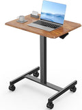 Rolling Laptop Stand Small Standing Desk with Wheels Adjustable Height Rolling Table with Metal Base Lockable Catsers Computer Rolling Table for Couch Home Office 25.7'' × 19'' Brown