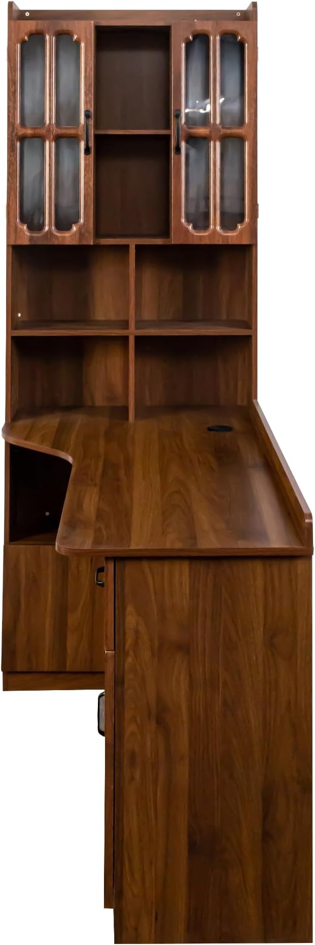 Jmyab L-Shaped Corner Computer Desk for Home Office Study Modern Style Table with Drawer Bookshelf Hutch Study Table 2-in-1 L-Shaped Design Large Working Space Walnut